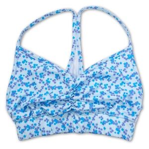 Sports Bra Womens Small Blue Floral Racerback Ruched Activewear Workout